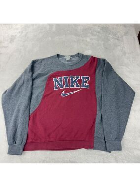Nike Rework Men's Size XXL Red/Grey Fleece Lined Crewneck Long Sleeve Sweater
